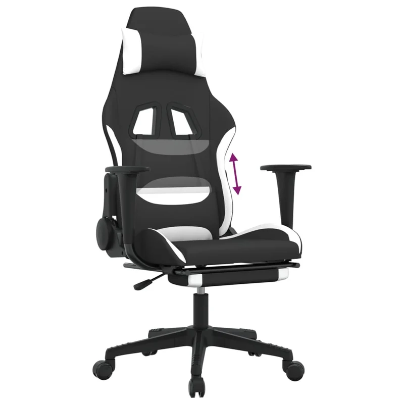 Fauteuil de bureau chaise gaming sur roulettes avec repose-pieds en tissu blanc et noir DEC025750