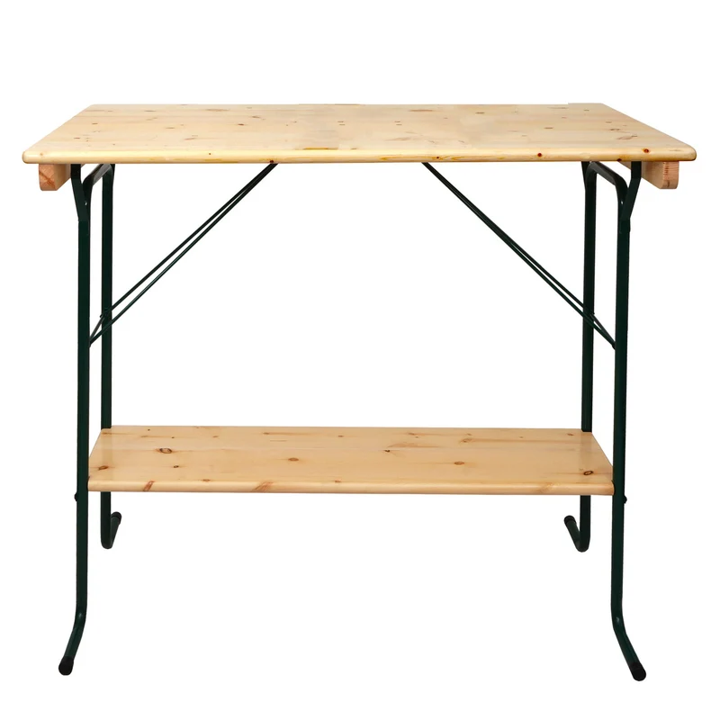 Table haute extérieure en pin massif avec étagère et structure métal 110 x 125 x 70 cm 04_0008514