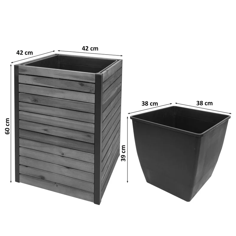 Lot de 2 jardinières pot fleurs pour extérieur en bois d'acacia marron cadre en aluminium 04_0007413