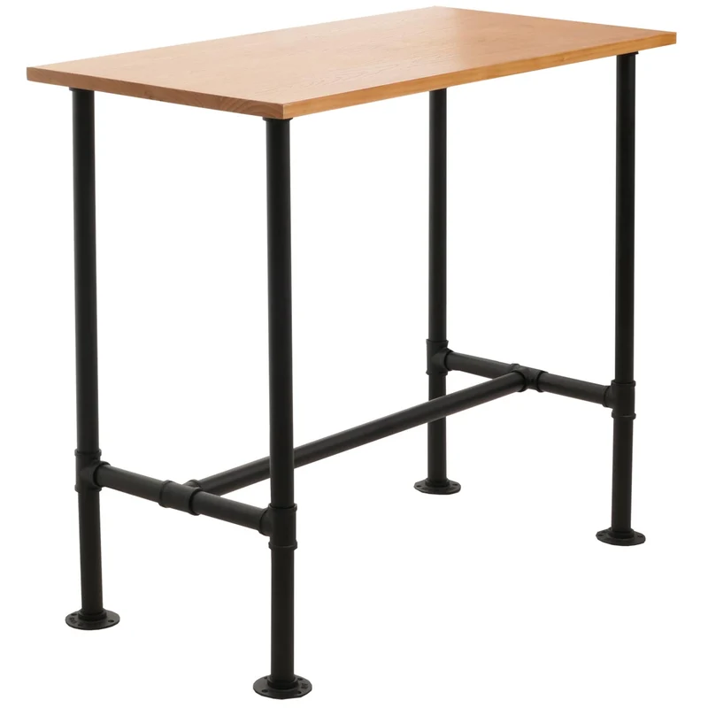 2x tabourets de bar avec dossier repose-pieds réglable en hauteur avec table design industriel en métal et PVC marron 04_0006772