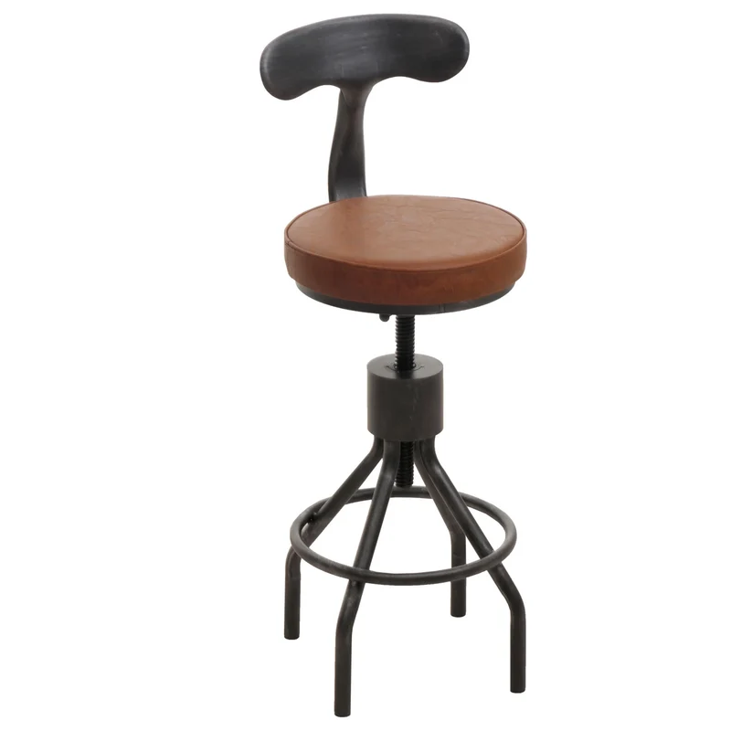 2x tabourets de bar avec dossier repose-pieds réglable en hauteur avec table design industriel en métal et PVC marron 04_0006772