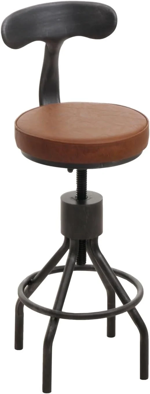 Lot de 2 tabourets de bar chaise haute design industriel avec repose-pieds rotatif réglable en hauteur en acier et simili cuir marron TDB04085