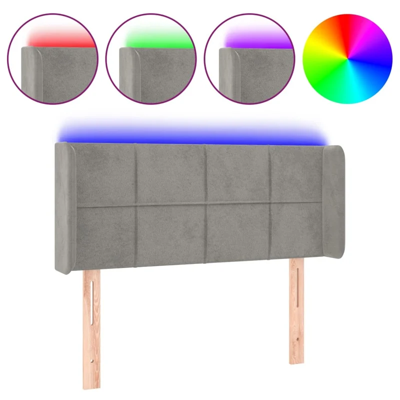 Tête de lit accessoire couchage chambre à coucher meuble à LED 83 x 16 x 78/88 cm tissu velours gris clair TDL0201246