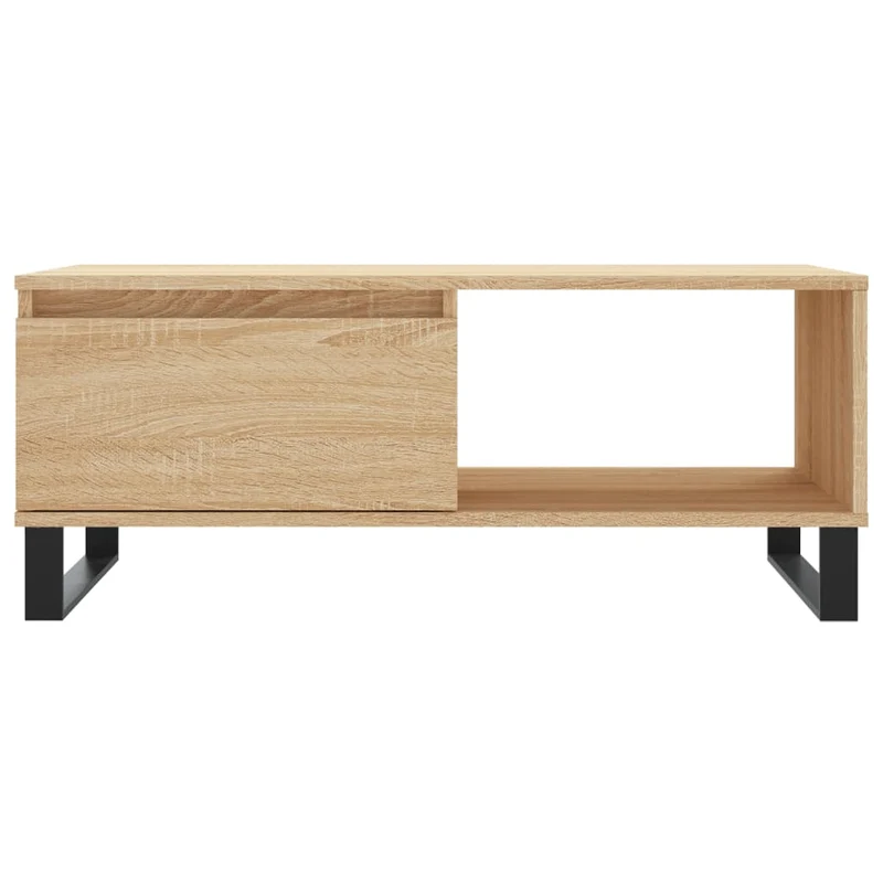 Table basse avec tiroir design moderne et contemporain 90 x 50 x 36,5 cm bois d'ingénierie couleur chêne et métal DEC039045