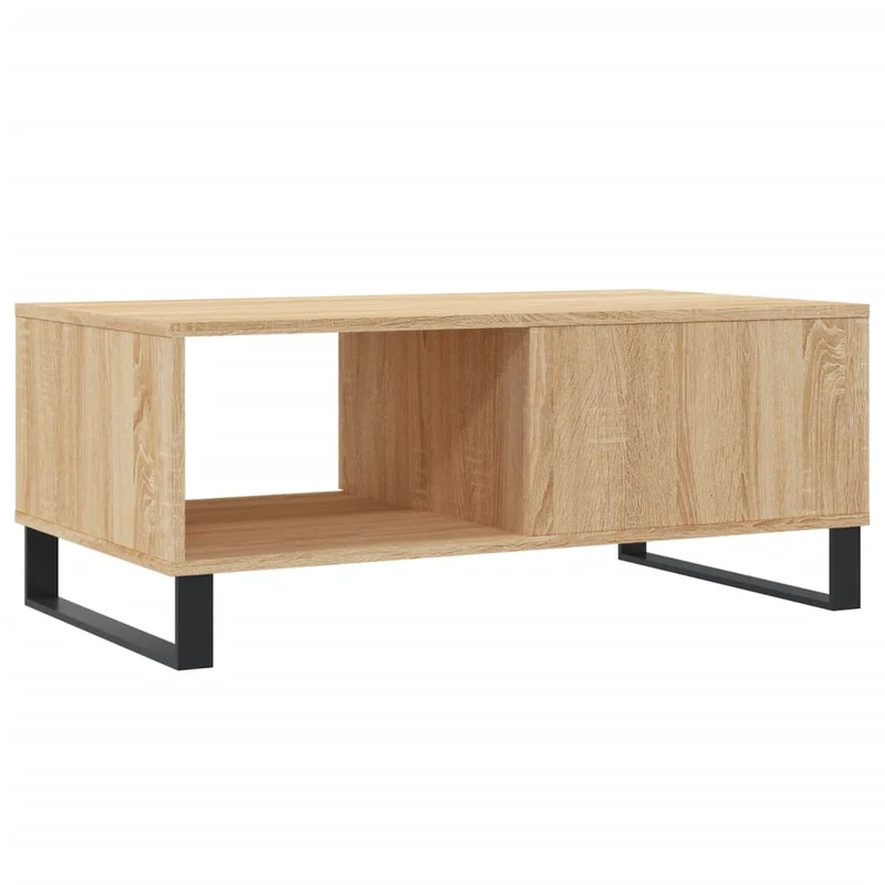 Table basse avec tiroir design moderne et contemporain 90 x 50 x 36,5 cm bois d'ingénierie couleur chêne et métal DEC039045