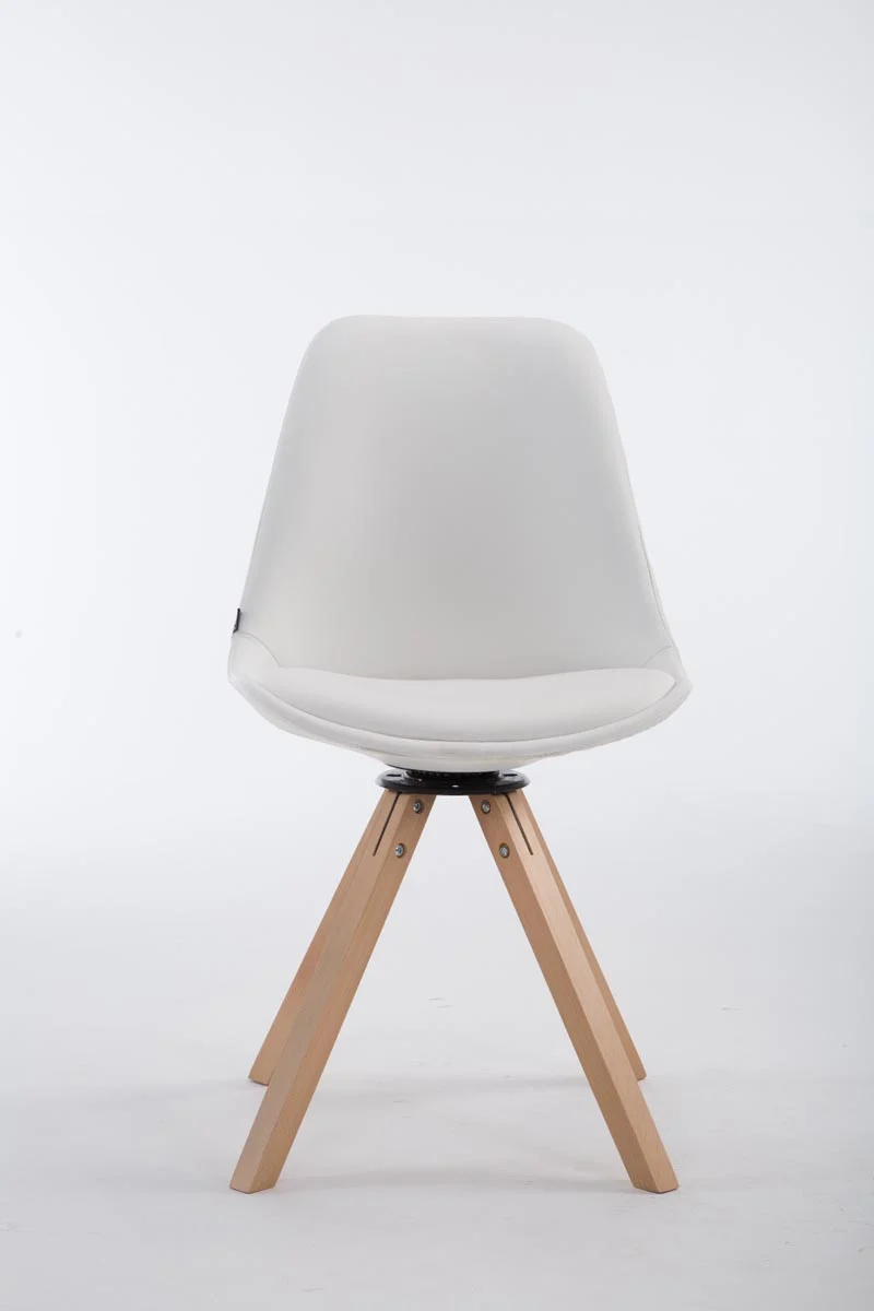 Chaise de salle à manger x1 pivotante style moderne assise en PVC blanc piètement en bois clair 10_0003326