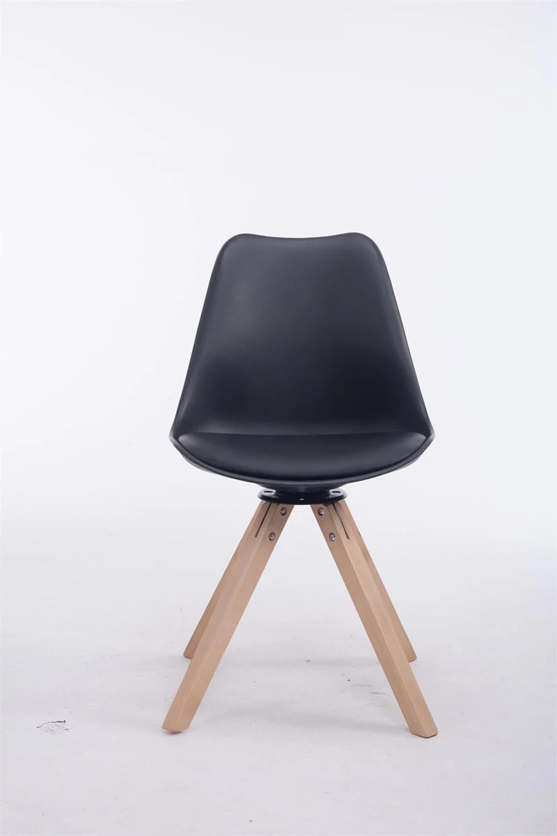 Chaise de salle à manger x1 chaise visiteur assise pivotant à 360° en PVC et plastique noir piètement en bois carré clair 10_0003470