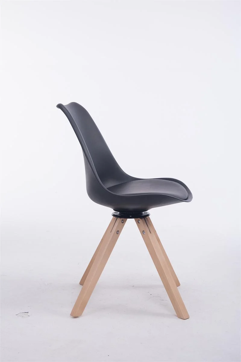Chaise de salle à manger x1 chaise visiteur assise pivotant à 360° en PVC et plastique noir piètement en bois carré clair 10_0003470