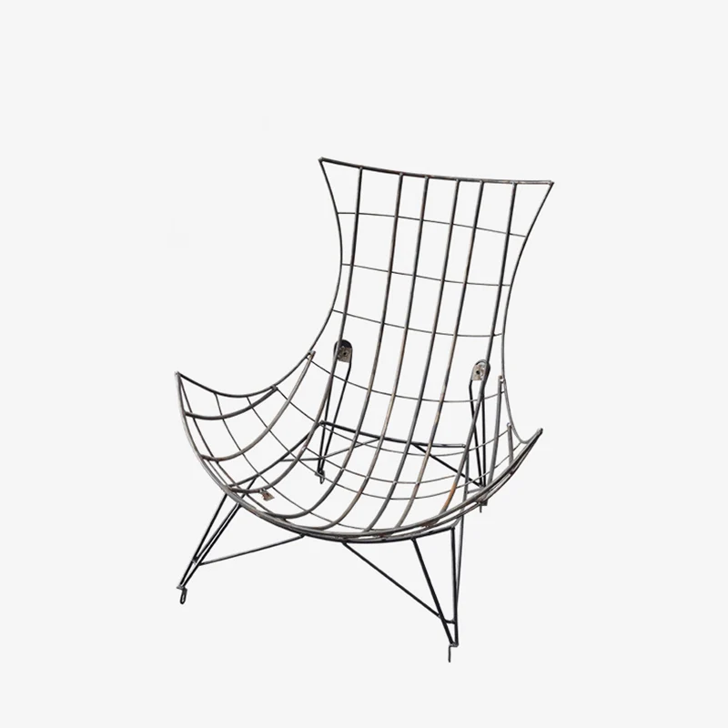Contemporary Scandinavian Faux Leather Solid Wood Iron Curved Semi-Enclosed Accent Chair Backrest For Living Room