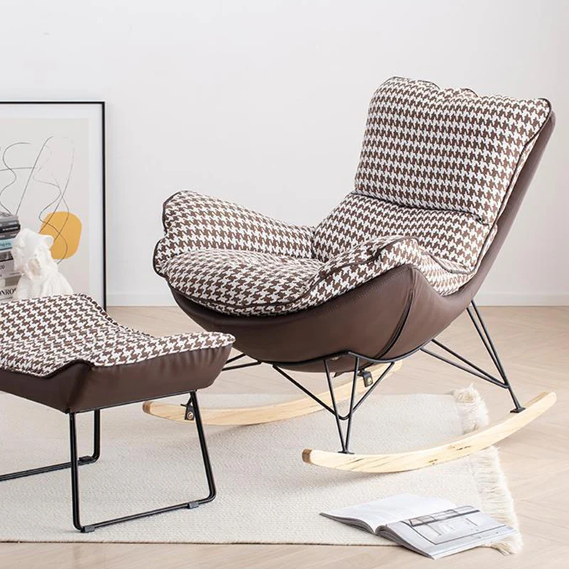 Contemporary Scandinavian Faux Leather Solid Wood Iron Curved Semi-Enclosed Accent Chair Backrest For Living Room