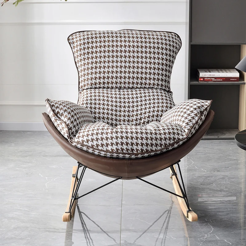 Contemporary Scandinavian Faux Leather Solid Wood Iron Curved Semi-Enclosed Accent Chair Backrest For Living Room