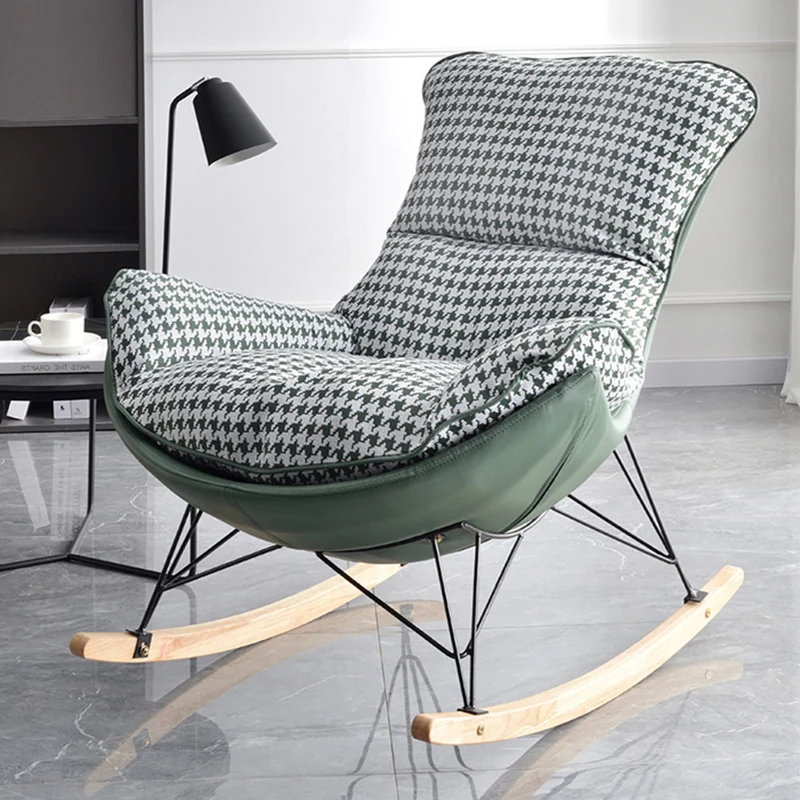 Contemporary Scandinavian Faux Leather Solid Wood Iron Curved Semi-Enclosed Accent Chair Backrest For Living Room