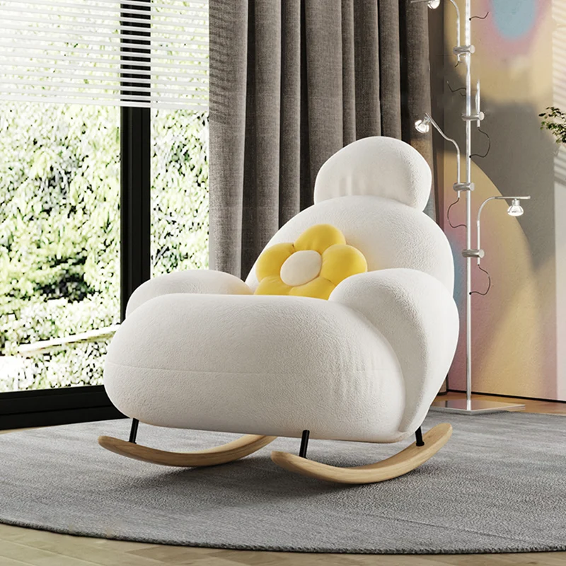 Contemporary Scandinavian Teddy Fabric Metal Solid Wood Penguin-Shaped Curved Accent Chair Backrest & Armrests For Living Room