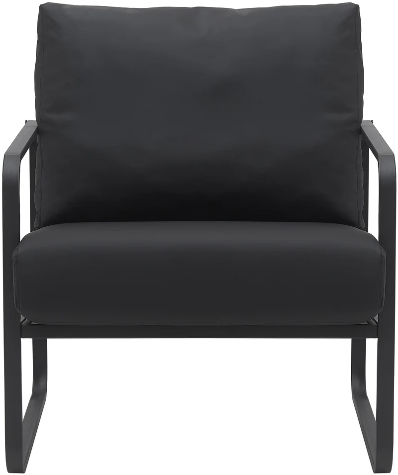 Fauteuil lounge design retro chic en PVC noir et cadre en métal noir mat 10_0002815