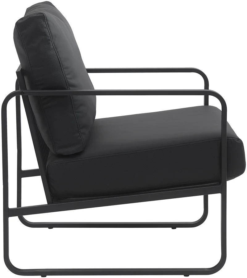 Fauteuil lounge design retro chic en PVC noir et cadre en métal noir mat 10_0002815