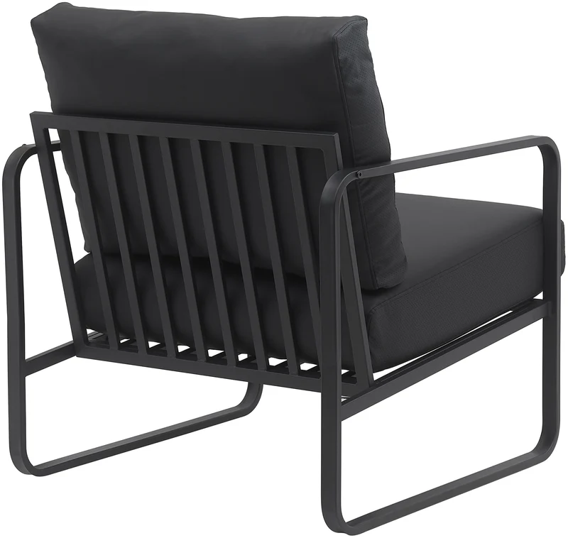 Fauteuil lounge design retro chic en PVC noir et cadre en métal noir mat 10_0002815