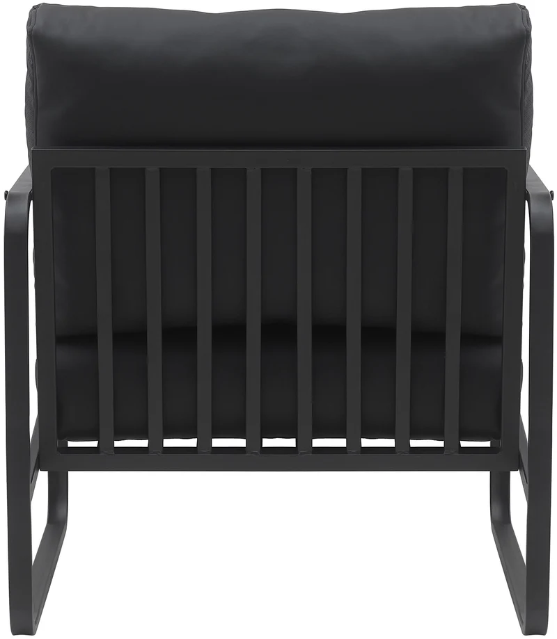Fauteuil lounge design retro chic en PVC noir et cadre en métal noir mat 10_0002815