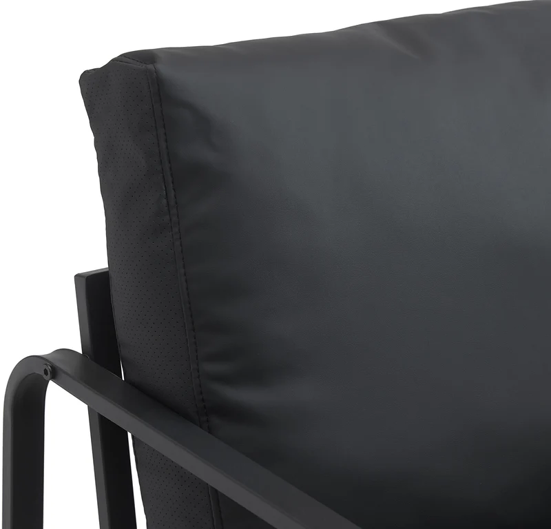 Fauteuil lounge design retro chic en PVC noir et cadre en métal noir mat 10_0002815