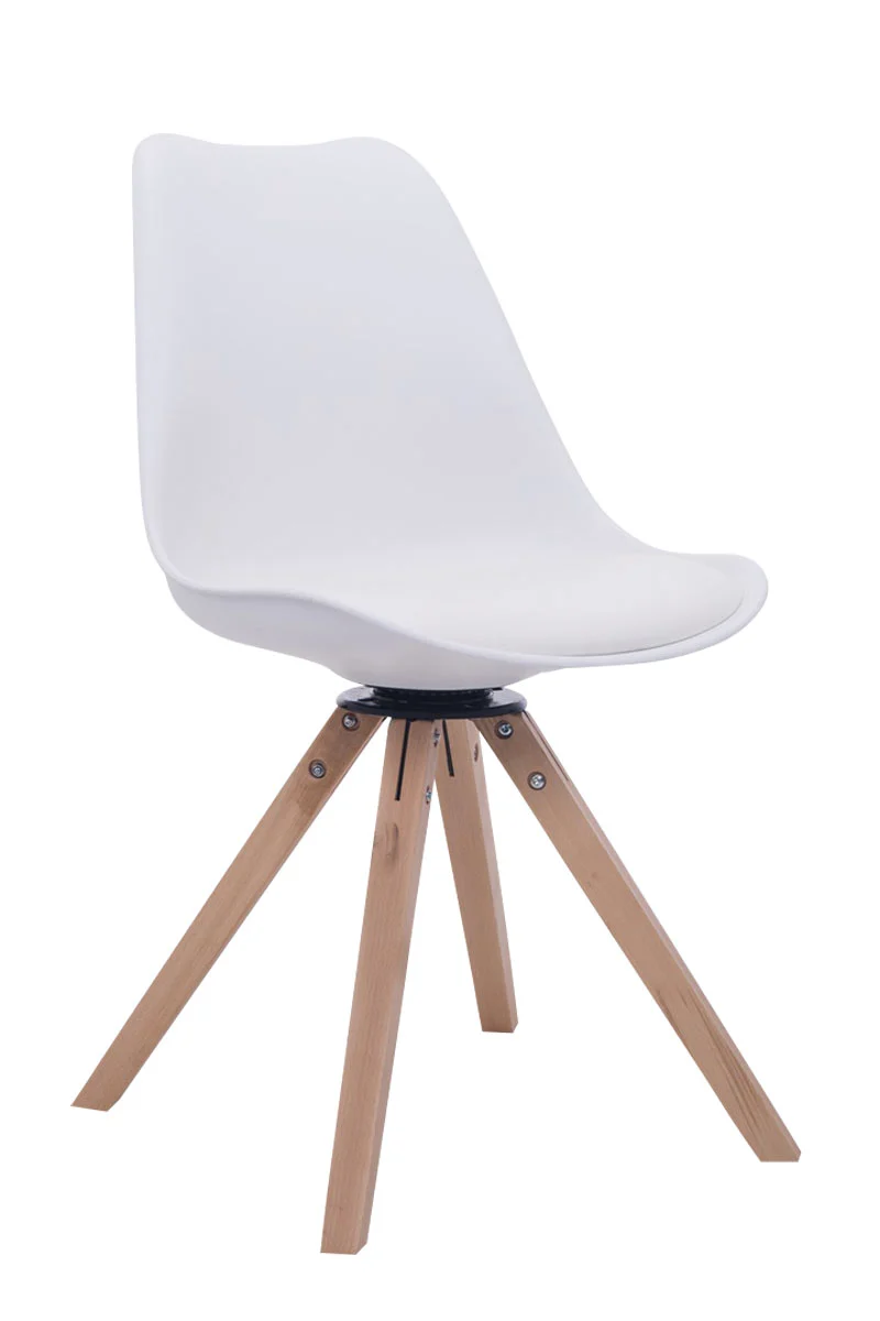 Chaise de salle à manger x1 chaise visiteur assise pivotant à 360° en PVC et plastique blanc piètement en bois carré clair 10_0003471