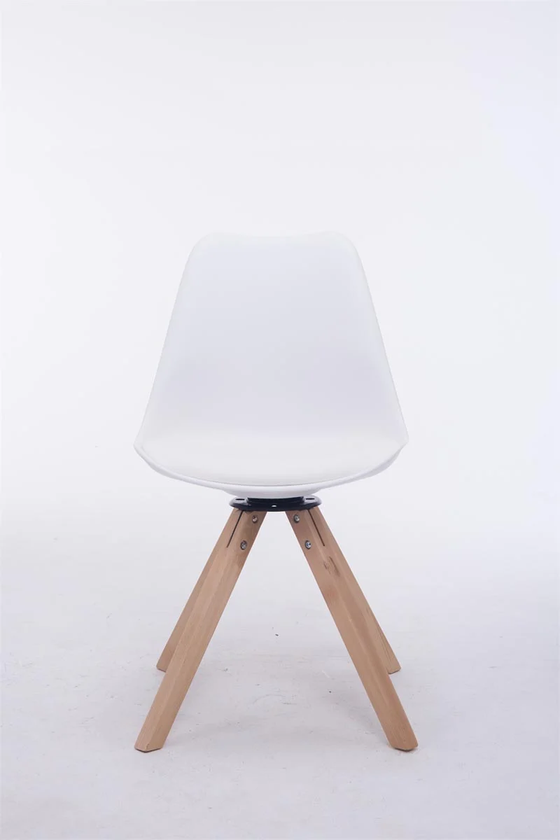 Chaise de salle à manger x1 chaise visiteur assise pivotant à 360° en PVC et plastique blanc piètement en bois carré clair 10_0003471