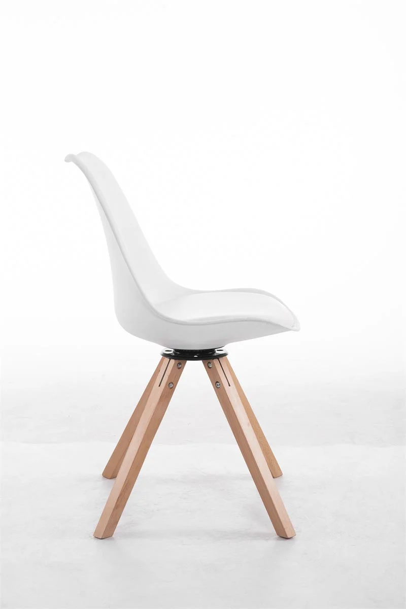 Chaise de salle à manger x1 chaise visiteur assise pivotant à 360° en PVC et plastique blanc piètement en bois carré clair 10_0003471
