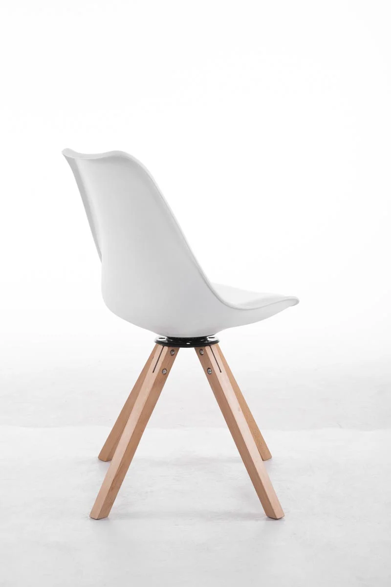 Chaise de salle à manger x1 chaise visiteur assise pivotant à 360° en PVC et plastique blanc piètement en bois carré clair 10_0003471