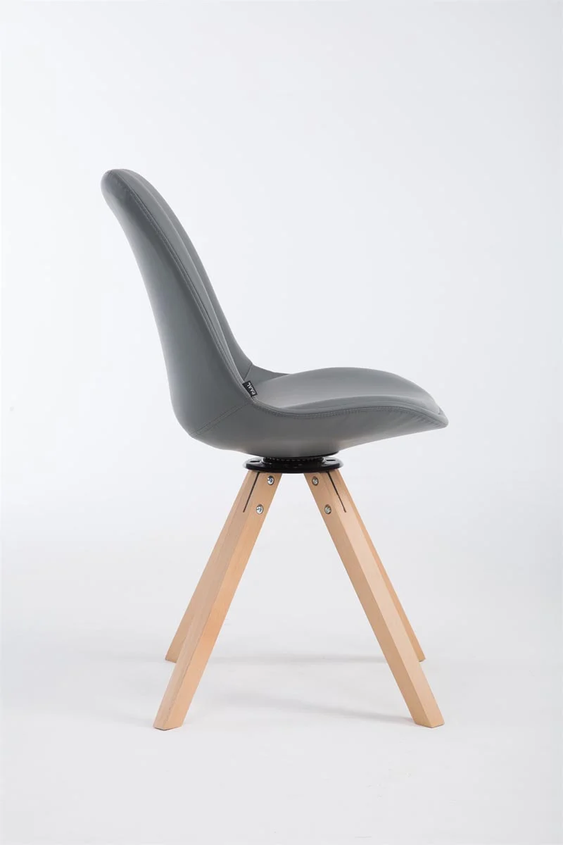 Chaise de salle à manger x1 pivotante style moderne assise en PVC gris piètement en bois clair 10_0003324
