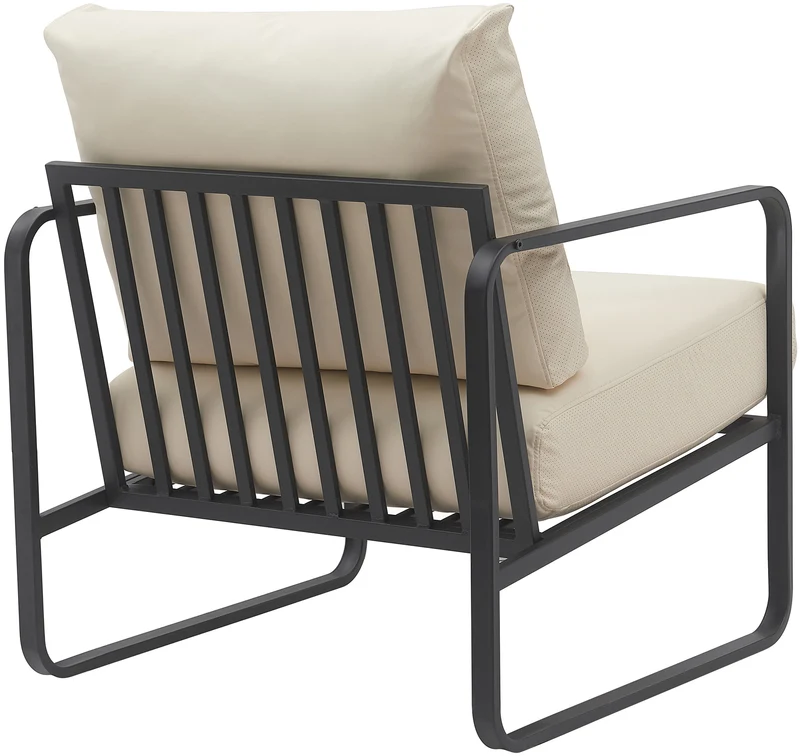 Fauteuil lounge design retro chic en PVC crème et cadre en métal noir mat 10_0002813