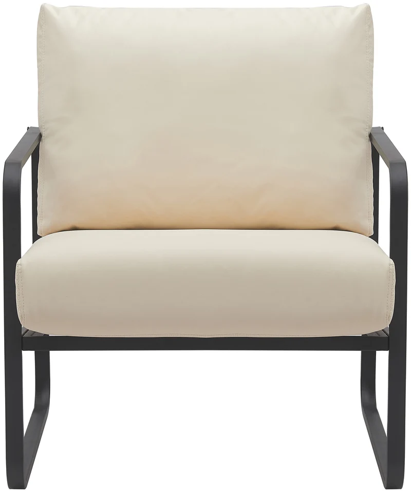 Fauteuil lounge design retro chic en PVC crème et cadre en métal noir mat 10_0002813
