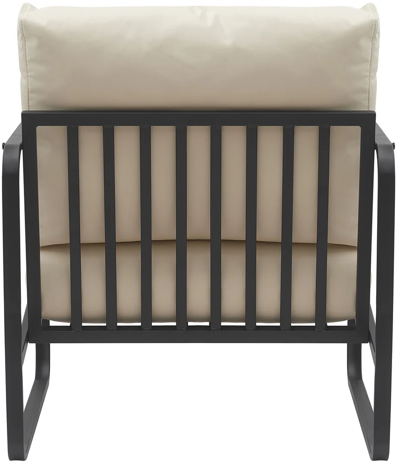 Fauteuil lounge design retro chic en PVC crème et cadre en métal noir mat 10_0002813