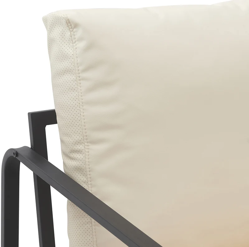 Fauteuil lounge design retro chic en PVC crème et cadre en métal noir mat 10_0002813