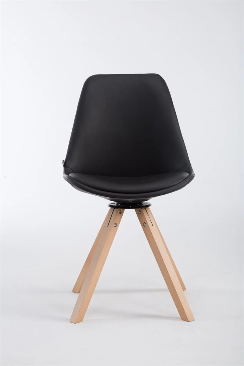 Chaise de salle à manger x1 pivotante style moderne assise en PVC noir piètement en bois clair 10_0003325