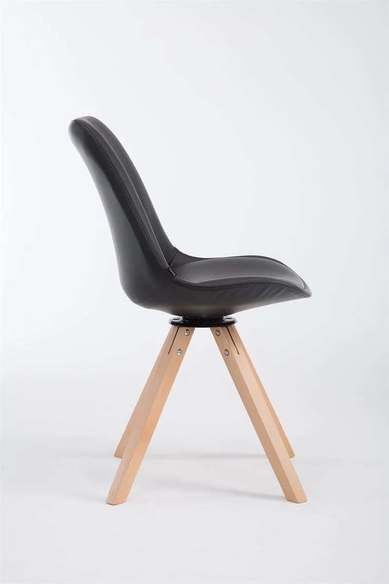 Chaise de salle à manger x1 pivotante style moderne assise en PVC noir piètement en bois clair 10_0003325