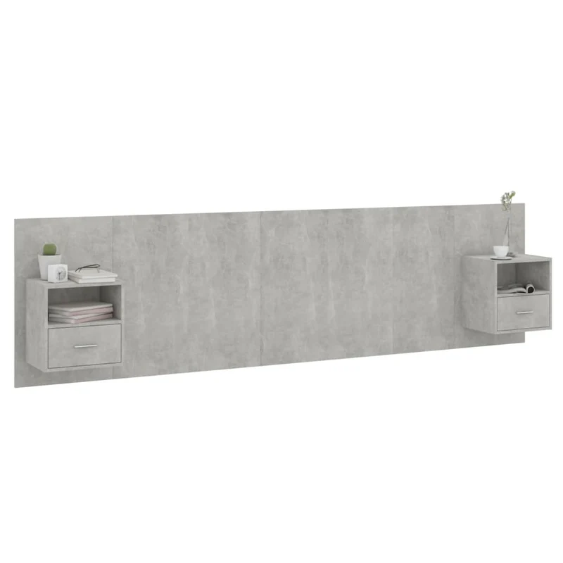 Tête de lit accessoire couchage chambre à coucher meuble avec chevet intégré étagère MDF gris TDL0205813