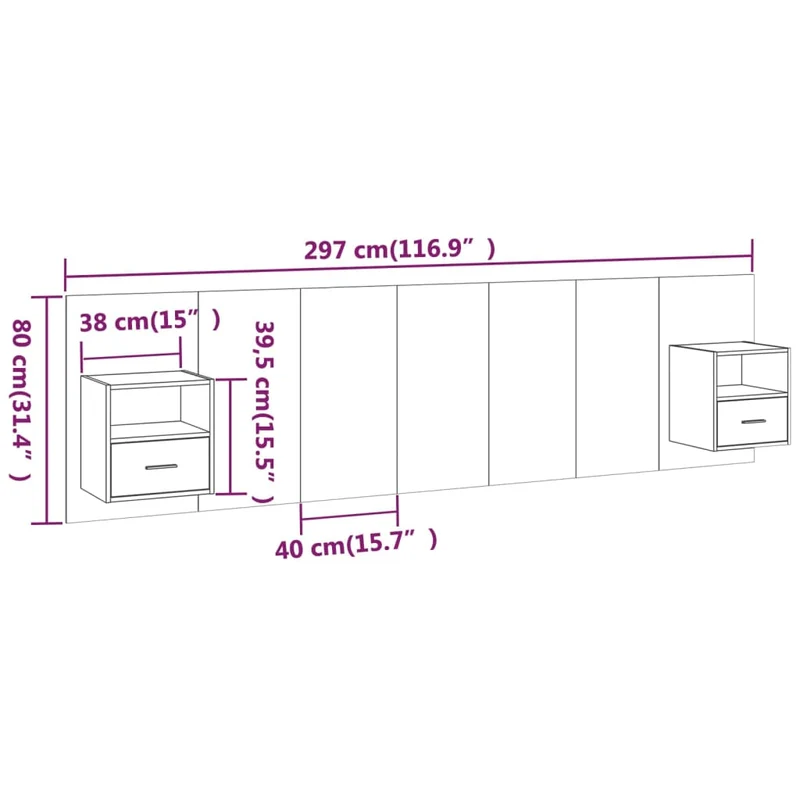 Tête de lit accessoire couchage chambre à coucher meuble avec chevet intégré étagère MDF gris TDL0205813