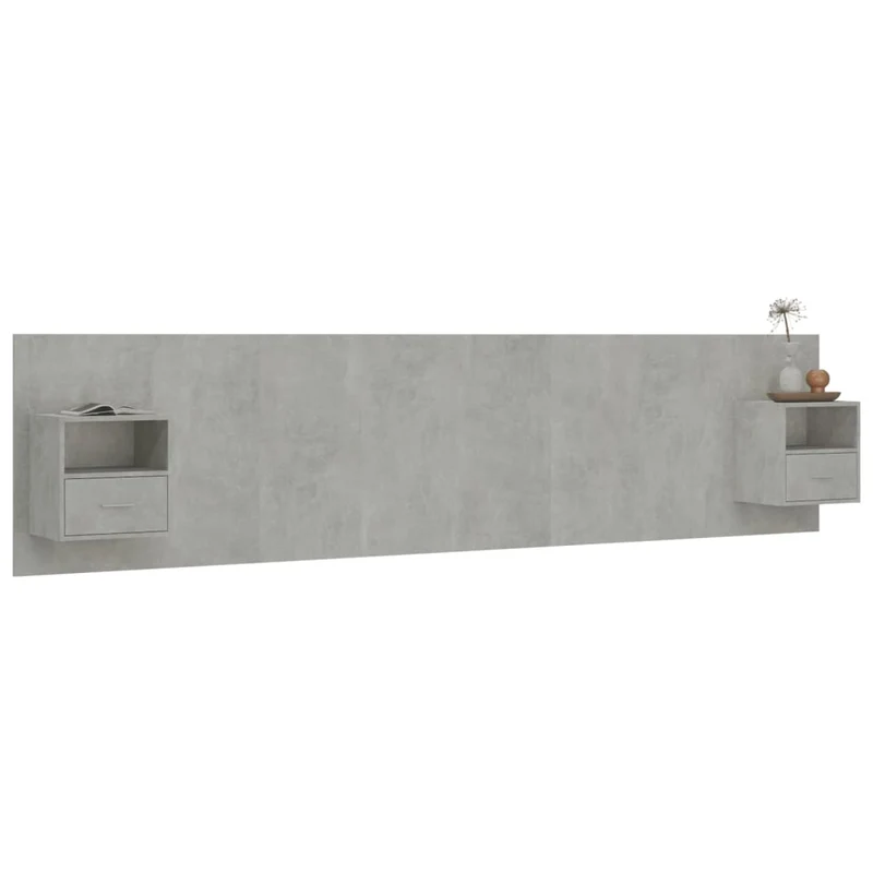 Tête de lit accessoire couchage chambre à coucher meuble avec chevet intégré étagère MDF gris TDL0205817