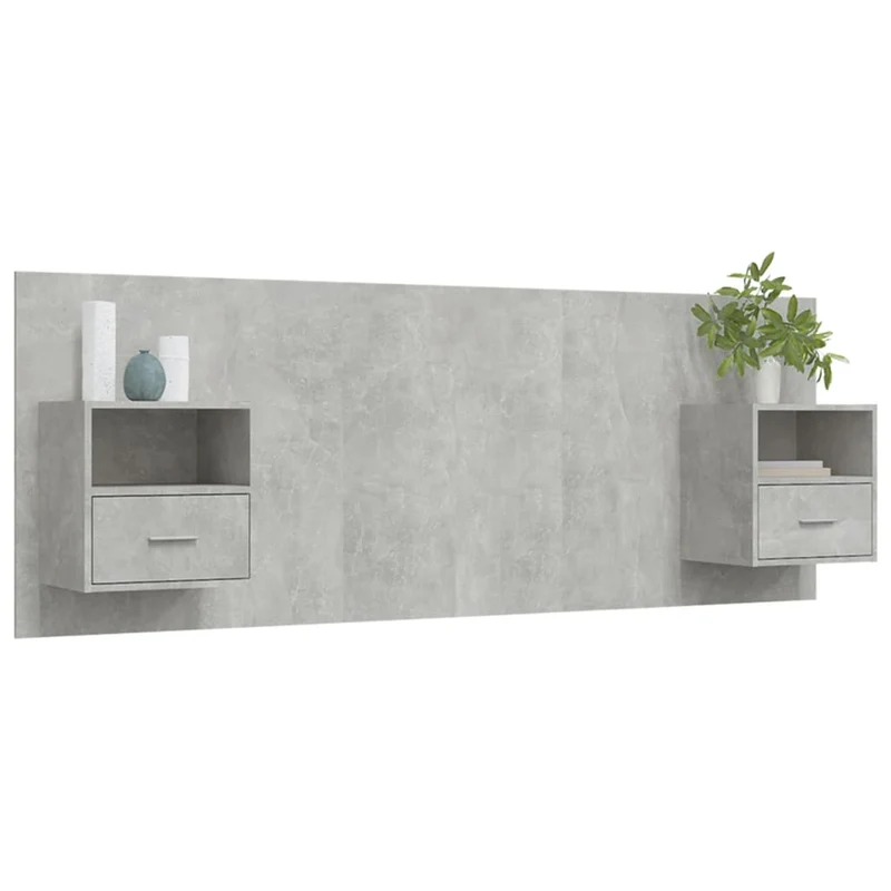 Tête de lit accessoire couchage chambre à coucher meuble avec chevet intégré étagère MDF gris TDL0205816