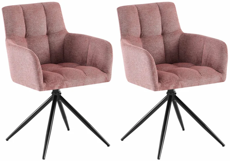 Lot de 2 chaises de salle à manger moderne et confort mécanisme de rotation à 180° en tissu rose et métal 10_0007692