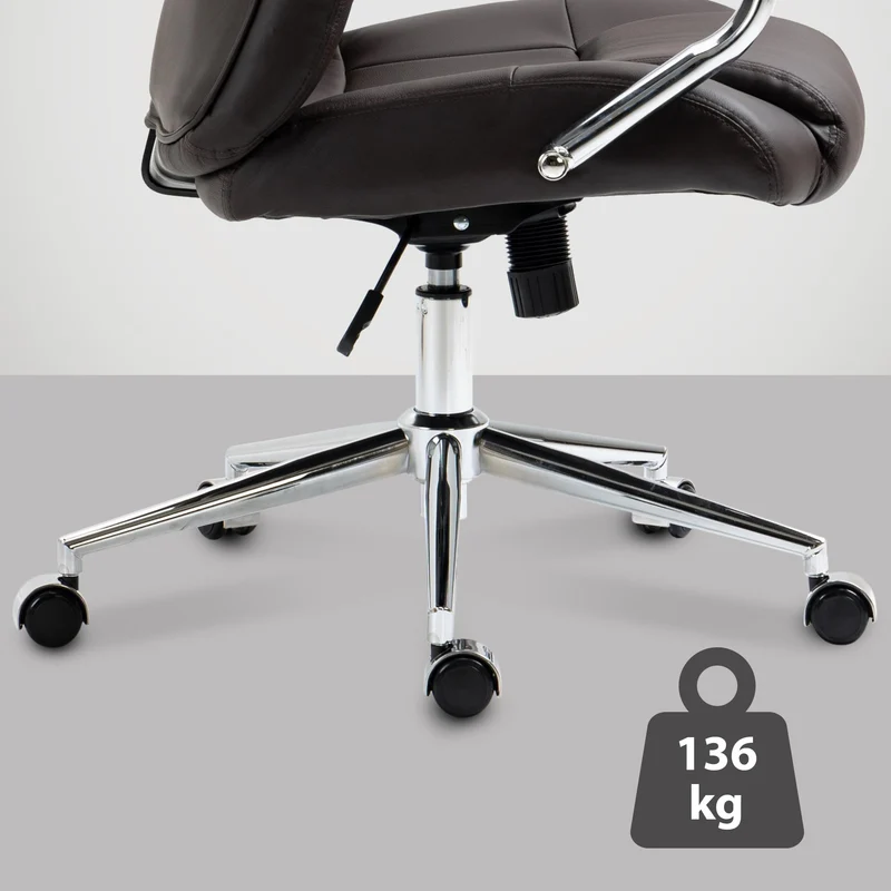 Fauteuil de bureau sur roulettes avec accoudoirs forme ergonomique en véritable cuir marron et métal chromé 10_0002643