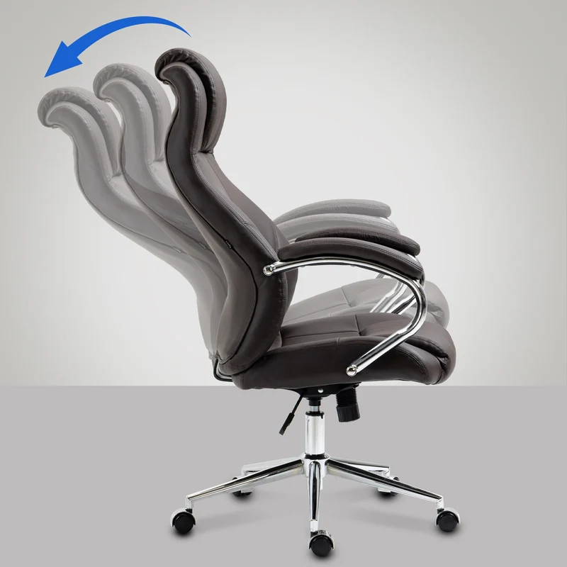 Fauteuil de bureau sur roulettes avec accoudoirs forme ergonomique en véritable cuir marron et métal chromé 10_0002643