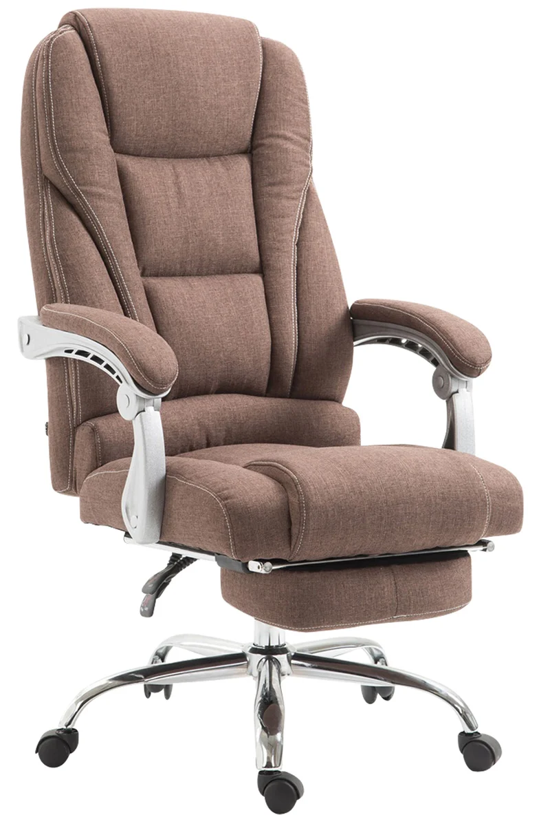 Fauteuil de bureau sur roulettes avec repose-pieds et hauteur ajustable pivotant en tissu marron 10_0002586