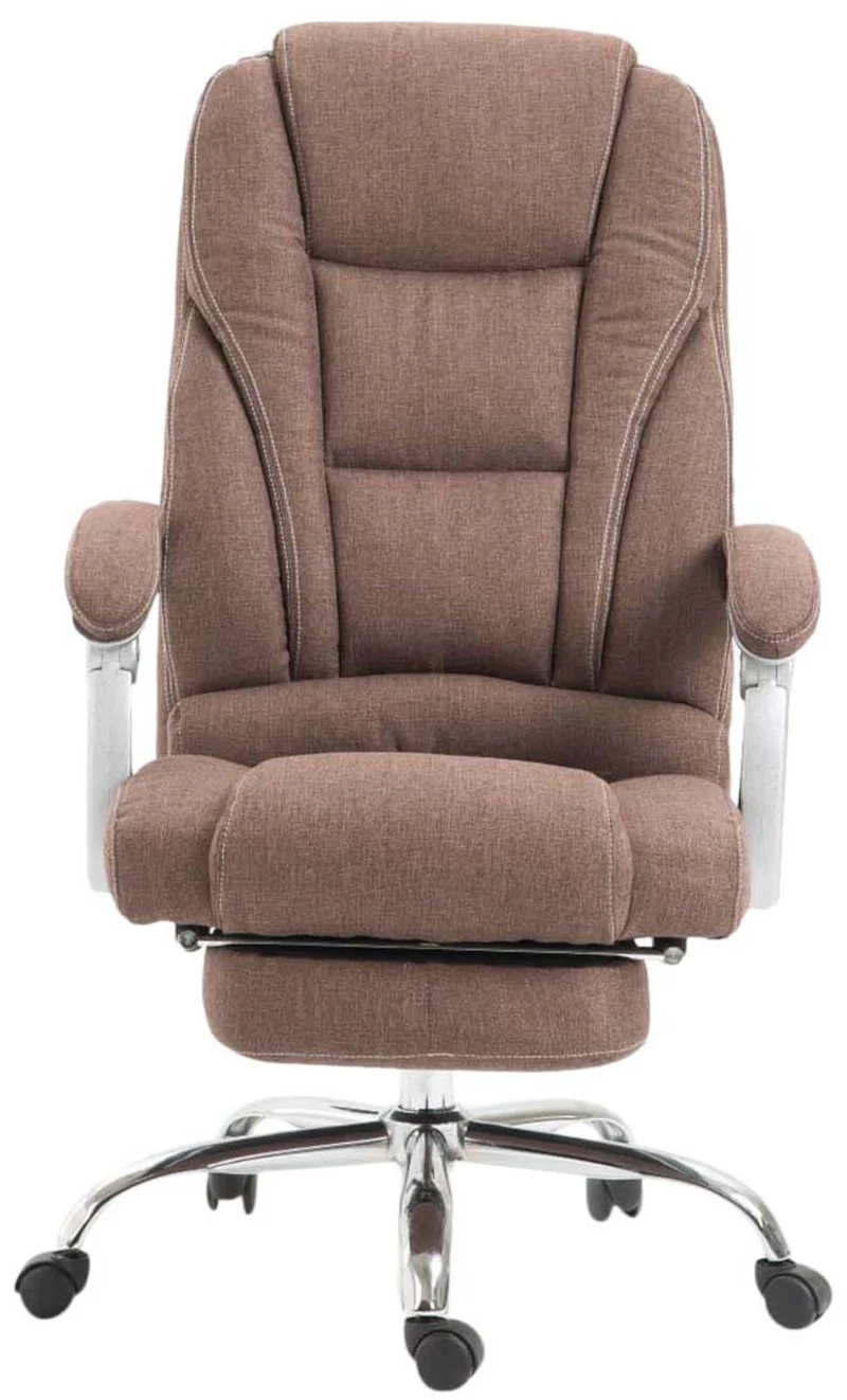Fauteuil de bureau sur roulettes avec repose-pieds et hauteur ajustable pivotant en tissu marron 10_0002586