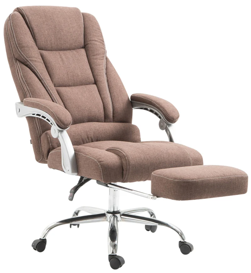 Fauteuil de bureau sur roulettes avec repose-pieds et hauteur ajustable pivotant en tissu marron 10_0002586