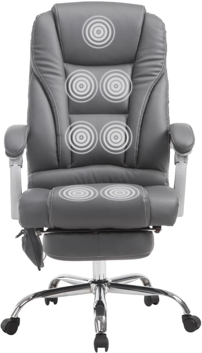 Fauteuil de bureau avec fonction massage repose-pieds en cuir synthétique gris et métal 10_0006928