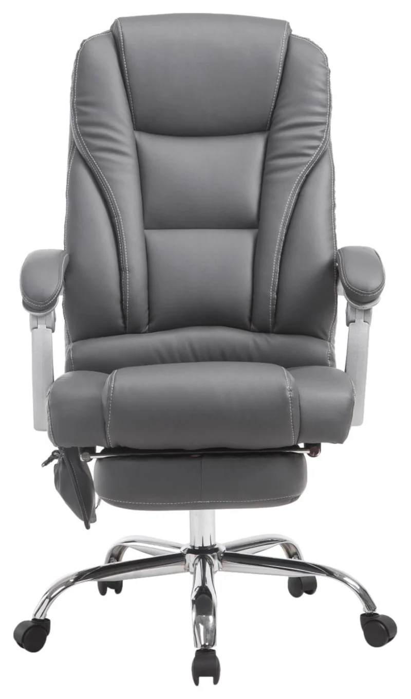 Fauteuil de bureau avec fonction massage repose-pieds en cuir synthétique gris et métal 10_0006928