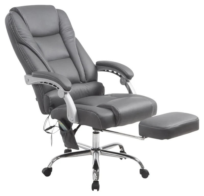 Fauteuil de bureau avec fonction massage repose-pieds en cuir synthétique gris et métal 10_0006928