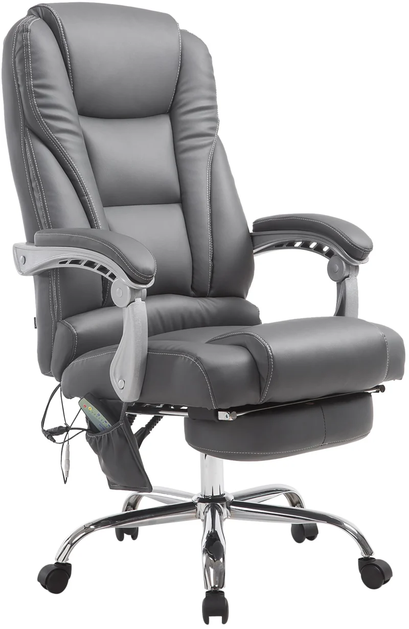 Fauteuil de bureau avec fonction massage repose-pieds dossier inclinable en PVC gris 10_0002584