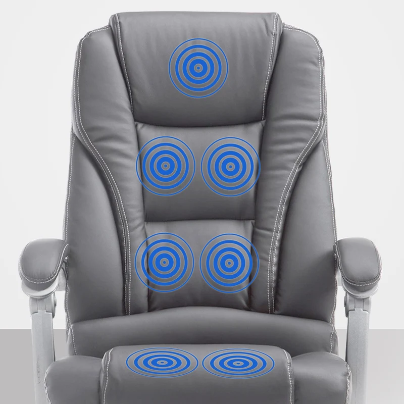 Fauteuil de bureau avec fonction massage repose-pieds dossier inclinable en PVC gris 10_0002584