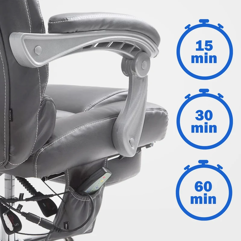 Fauteuil de bureau avec fonction massage repose-pieds dossier inclinable en PVC gris 10_0002584