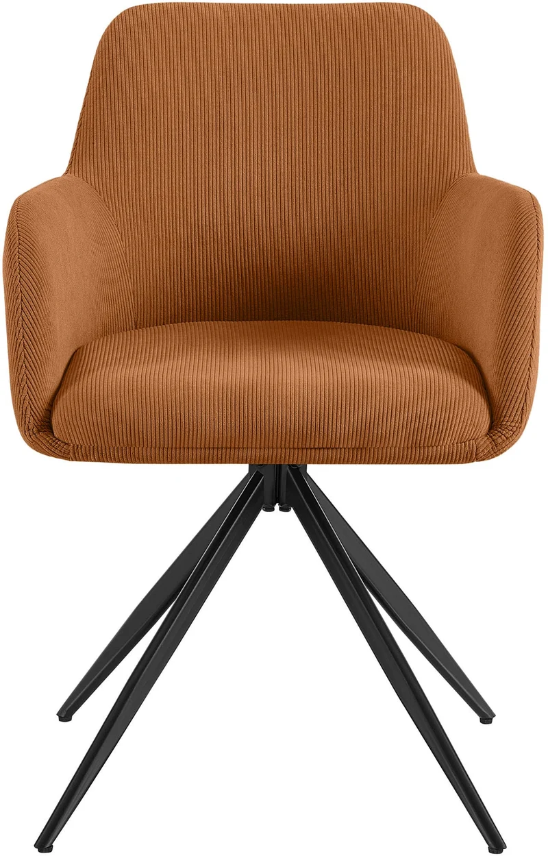 Chaise contemporaine de salle à manger x1 en velours côtelé orange pivotante 180° avec accoudoirs 10_0005867